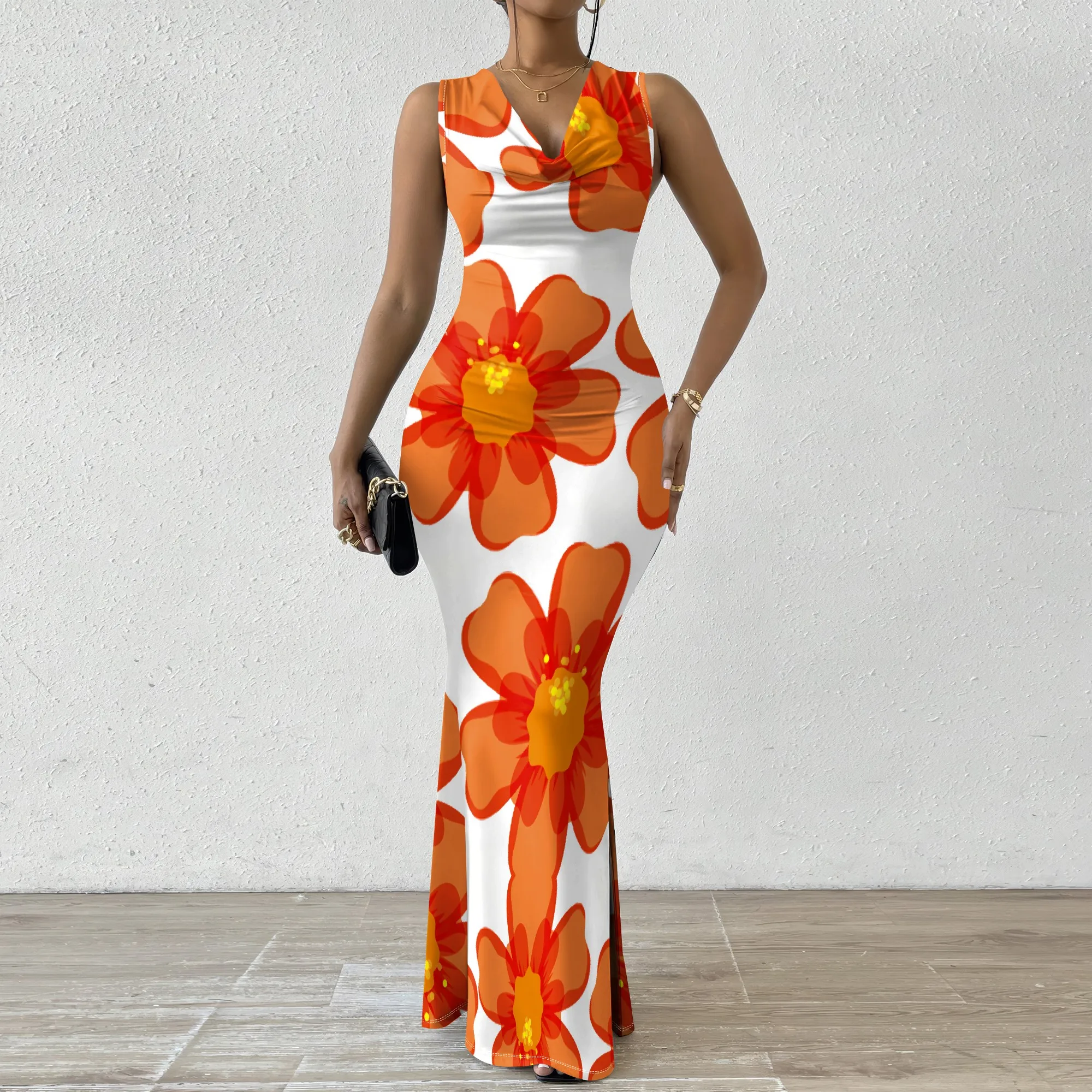 Orange Floral Print Maxi Dress XS-2XL Sleeveless Bodycon Style for Summer Party, Brunch or Tropical Vacation
Orange Floral Print Maxi Dress XS-2XL Sleeveless Bodycon Style for Summer Party, Brunch or Tropical Vacation