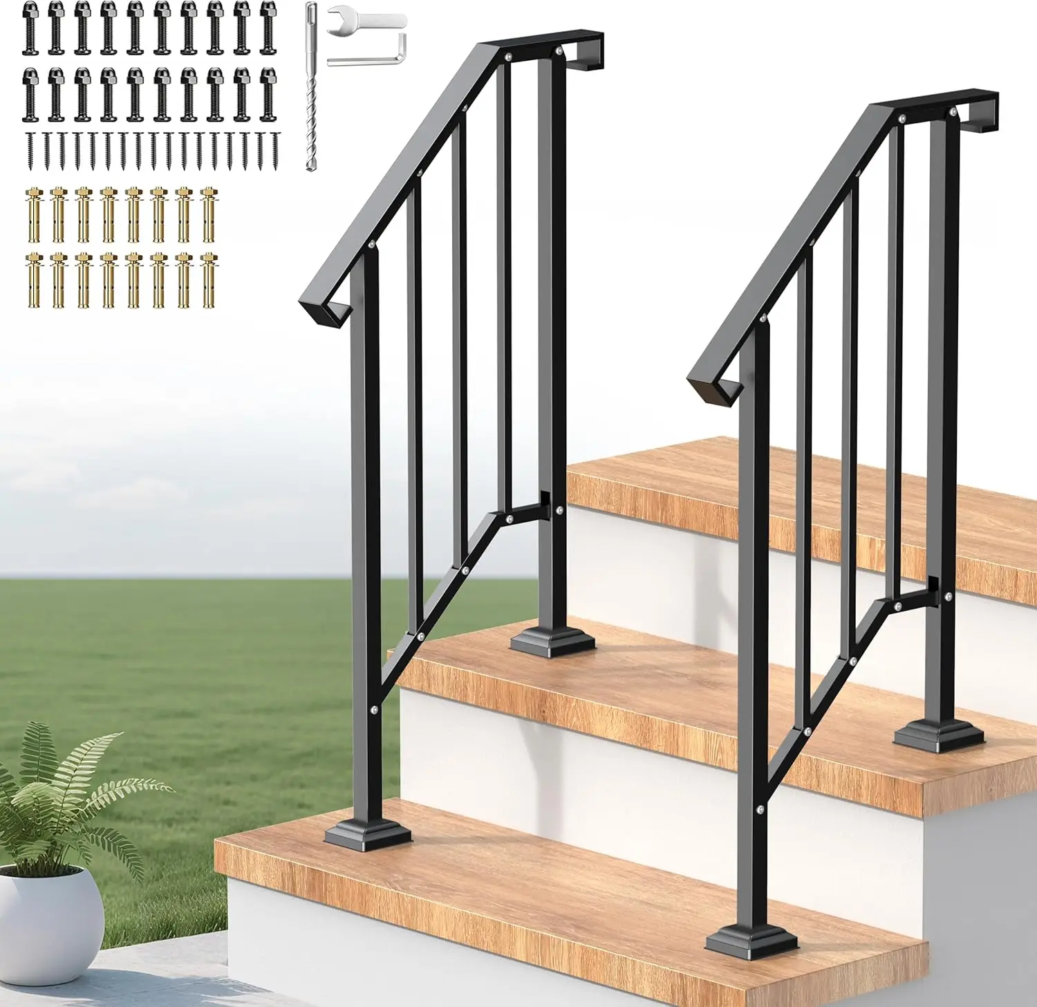 Outdoor Handrails for Steps, Adjustable Black Iron Railing Kit, Easy Installation for Seniors (2 Pack)
Outdoor Handrails for Steps, Adjustable Black Iron Railing Kit, Easy Installation for Seniors (2 Pack)