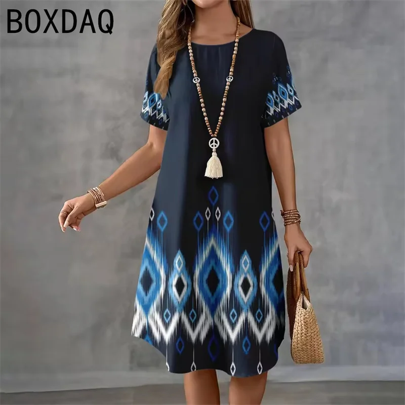 Summer Women's Short-sleeved Casual A-Line Dress 3D Retro Tribal Ethnic Printed Dress Oversized 3XL Female Elegant Ladies Dress
Summer Women's Short-sleeved Casual A-Line Dress 3D Retro Tribal Ethnic Printed Dress Oversized 3XL Female Elegant Ladies Dress