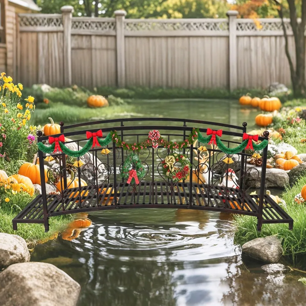 8 FT Garden Bridge Extra Long, Outdoor Bridge with Steps and Heart-Shaped High Safety Guardrails, Iron Decorative Footbridge
8 FT Garden Bridge Extra Long, Outdoor Bridge with Steps and Heart-Shaped High Safety Guardrails, Iron Decorative Footbridge