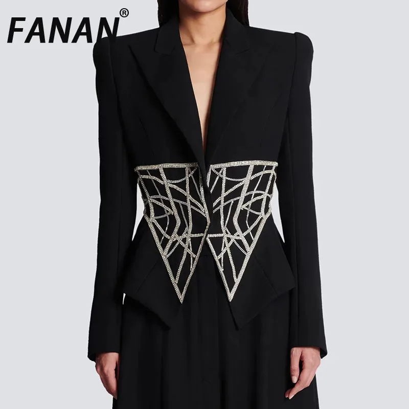 FANAN Solid Spliced Diamonds Jackets For Women Lapel Long Sleeve Tunic Temperament Slimming Coat Female Fashion Style New
FANAN Solid Spliced Diamonds Jackets For Women Lapel Long Sleeve Tunic Temperament Slimming Coat Female Fashion Style New