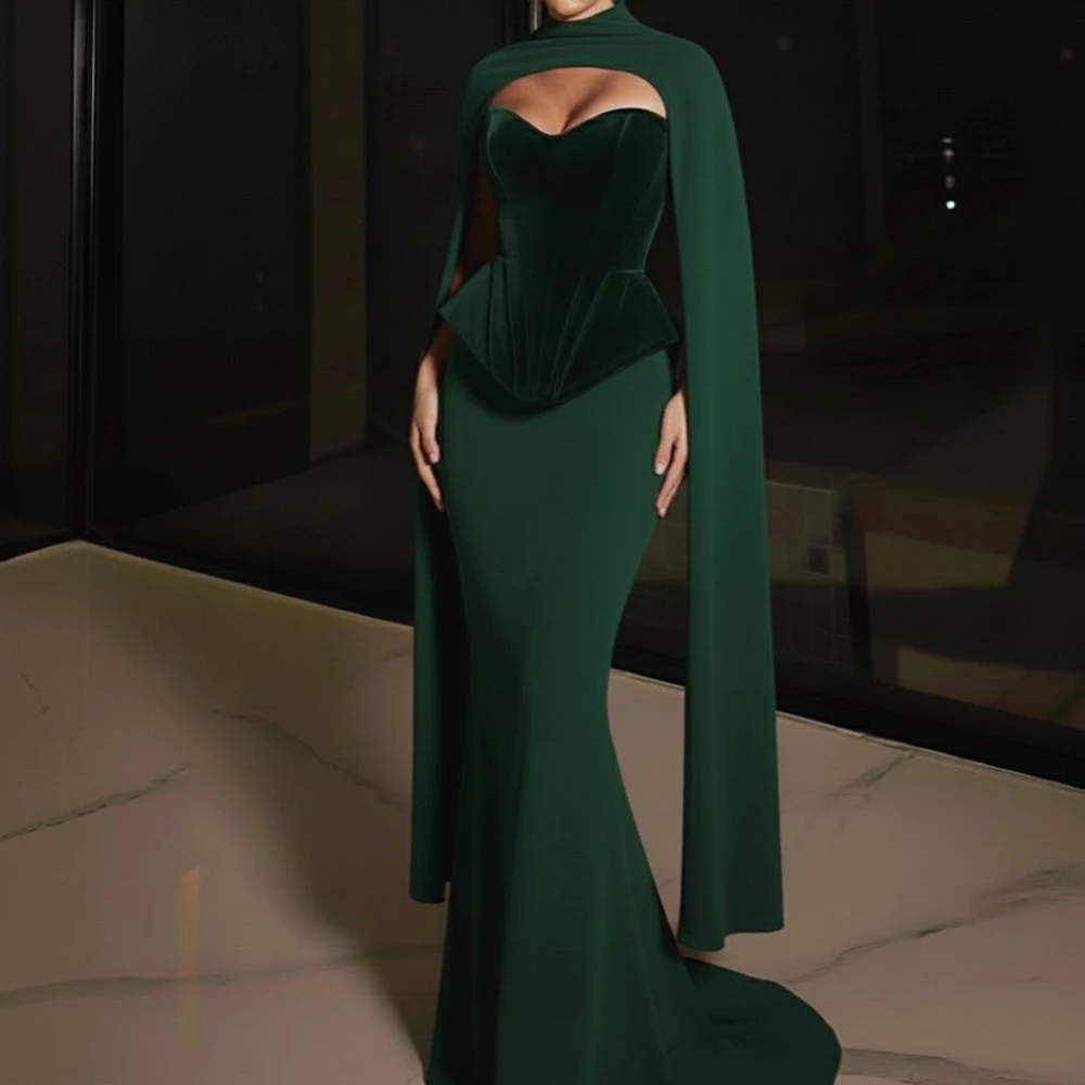 Custom Made Green Sweetheart Collar Velet Bridal Evening Gown Sheath Sexy Backless Floor Length Prom Party Dress with Cape
Custom Made Green Sweetheart Collar Velet Bridal Evening Gown Sheath Sexy Backless Floor Length Prom Party Dress with Cape