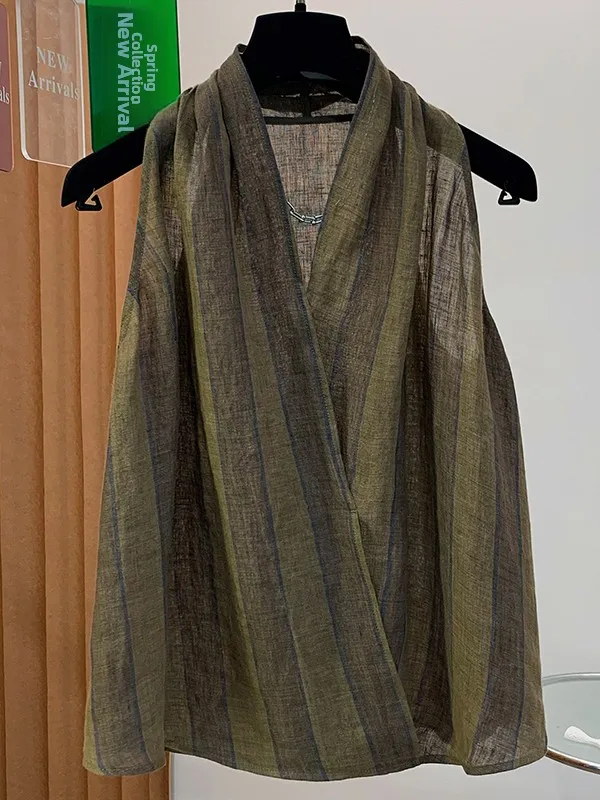 French Style Loose Fit Linen Sleeveless Shirt V-Neck Striped Top for Women Breathable Lightweight Summer Casual Wear
French Style Loose Fit Linen Sleeveless Shirt V-Neck Striped Top for Women Breathable Lightweight Summer Casual Wear