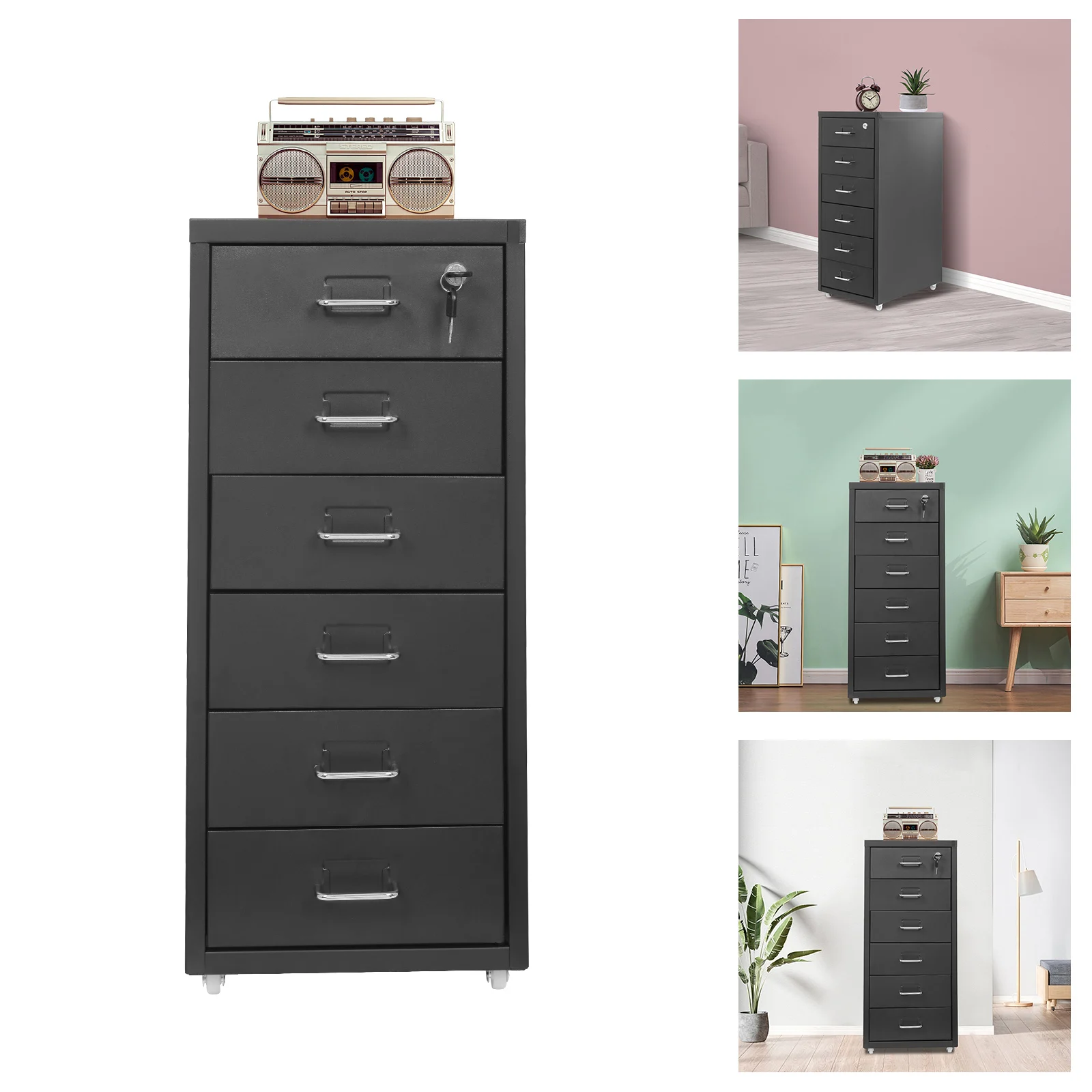 6-story Wrought Iron Lockable File Drawer Storage Cabinet, Home Table Snack Storage Cabinet, Storage with Wheels, Black
6-story Wrought Iron Lockable File Drawer Storage Cabinet, Home Table Snack Storage Cabinet, Storage with Wheels, Black