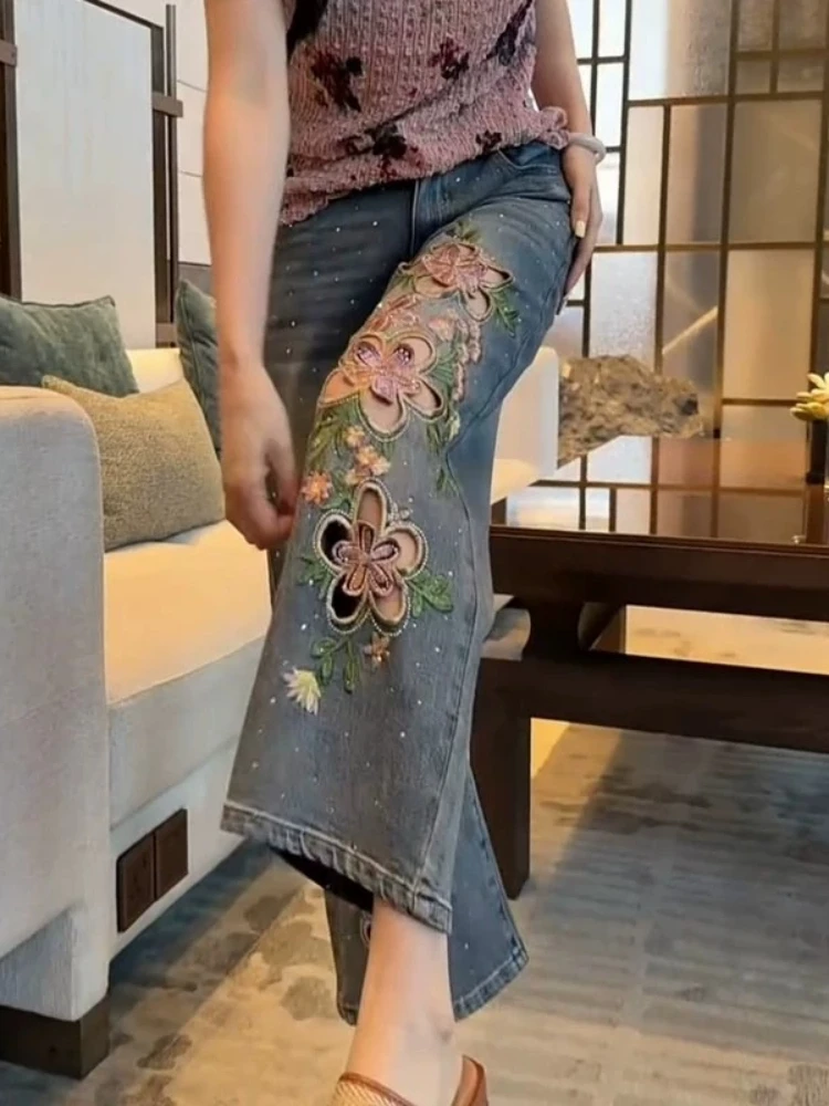 Jeans Blue Heavy Embroidery Hollow Out Straight Spring Summer Lightweight High Waist Ankle Length Wide Leg Pants
Jeans Blue Heavy Embroidery Hollow Out Straight Spring Summer Lightweight High Waist Ankle Length Wide Leg Pants