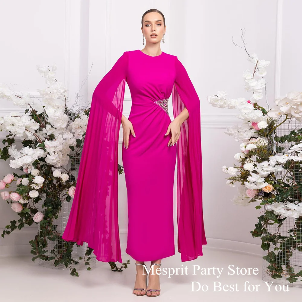 Женское вечернее платье-Русалка до щиколотки, с круглым вырезом и длинным рукавом 
Женское вечернее платье-Русалка до щиколотки, с круглым вырезом и длинным рукавом