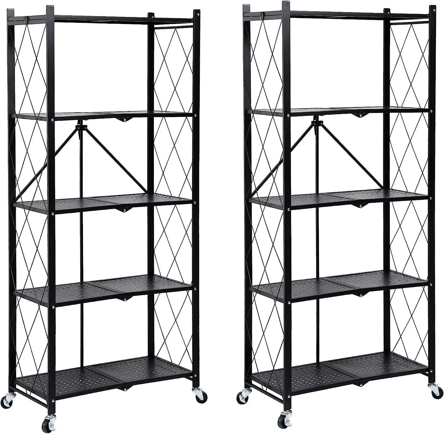 Heavy Duty 5-Tier Foldable Metal Rack, 27.95" D x 14.96" W x 63.78" H Storage Shelving Unit 1250 lbs with Wheels
Heavy Duty 5-Tier Foldable Metal Rack, 27.95" D x 14.96" W x 63.78" H Storage Shelving Unit 1250 lbs with Wheels