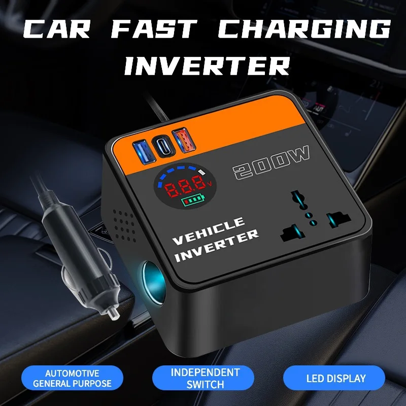 200W Car Inverter 12v 24v To 110v 220v Car Truck Converter USB Type-c Fast Charging with Cigarette Lighter Plug
200W Car Inverter 12v 24v To 110v 220v Car Truck Converter USB Type-c Fast Charging with Cigarette Lighter Plug