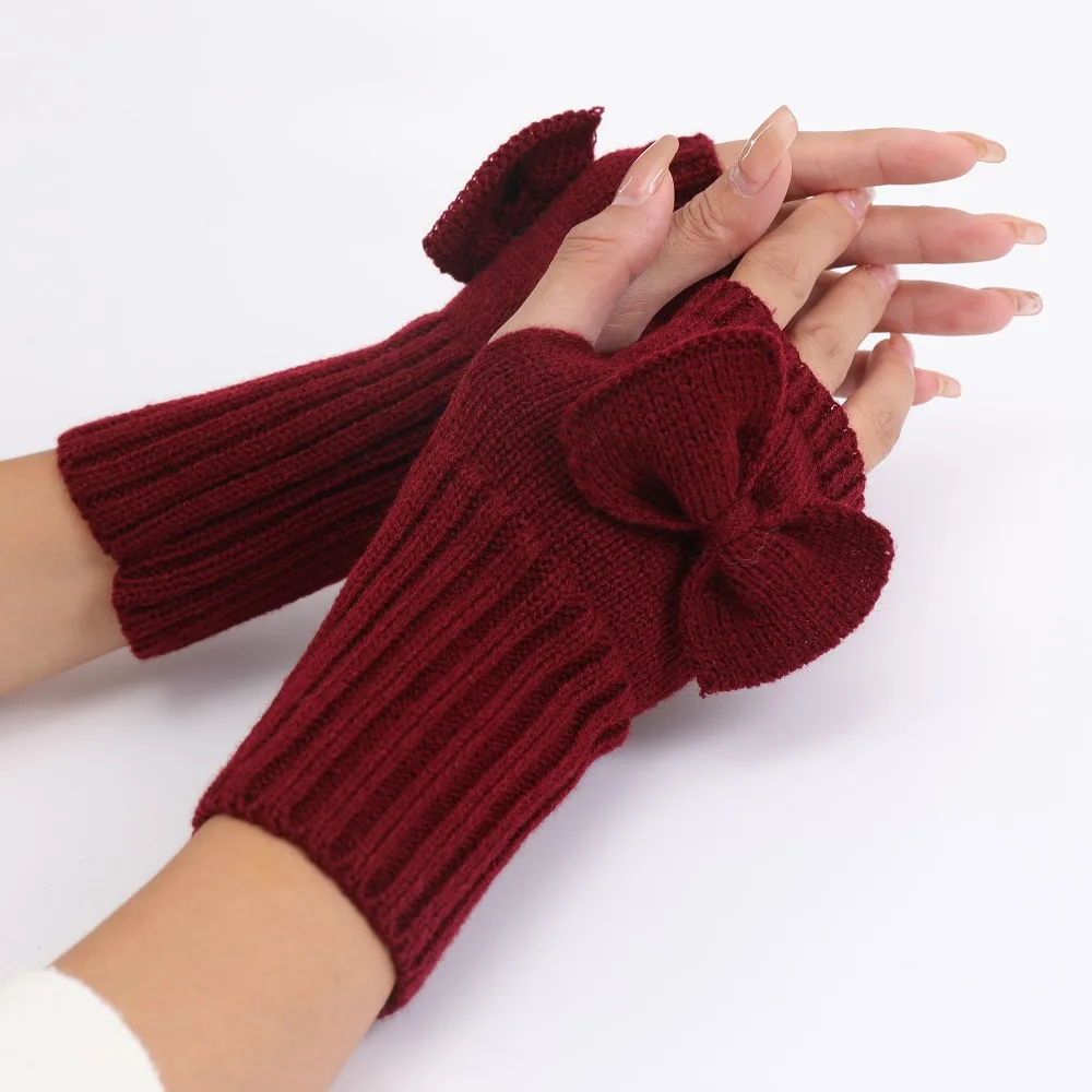 Comfortable Thick Warm Bowknot Knitted Gloves Soft Elastic Fingerless Mittens Keep Warm Half Finger Gloves Women Girls
Comfortable Thick Warm Bowknot Knitted Gloves Soft Elastic Fingerless Mittens Keep Warm Half Finger Gloves Women Girls