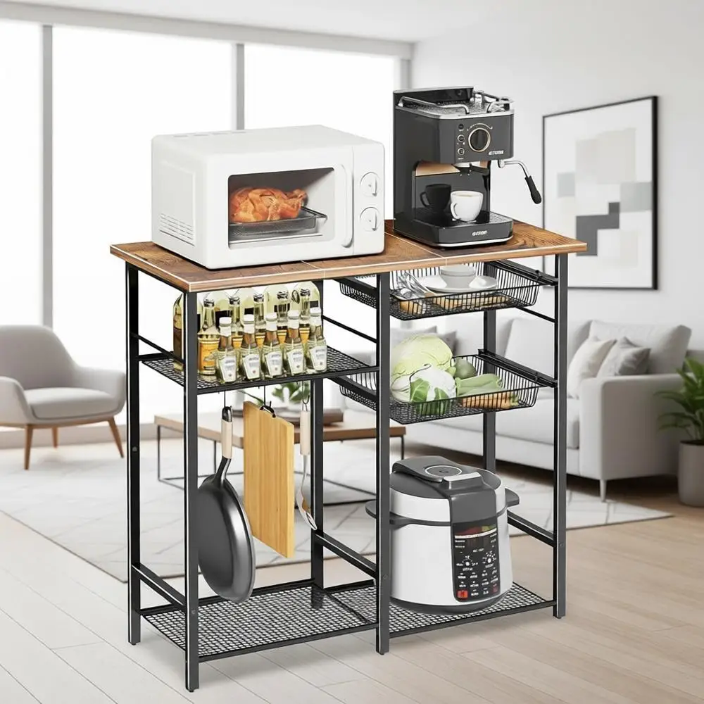 3-Tier Baker's Rack with Storage, Microwave Stand, Coffee Bar, 6 Hooks, Rustic Brown
3-Tier Baker's Rack with Storage, Microwave Stand, Coffee Bar, 6 Hooks, Rustic Brown