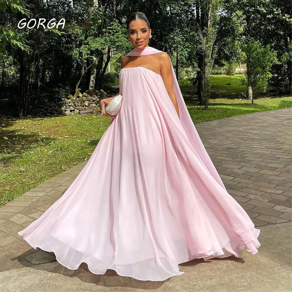 GORGA Customized Simple Pink Strapless A Line Evening Dresses With Scraf Chiffon Holiday Gowns Floor Length Party Dress
GORGA Customized Simple Pink Strapless A Line Evening Dresses With Scraf Chiffon Holiday Gowns Floor Length Party Dress