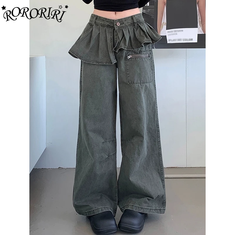 RORORIRI Asymmetric Pleated Skirt Overlay Cargo Jeans Women High Waist Pintuck Solid Straight Wide Pants Casual Retro Streetwear
RORORIRI Asymmetric Pleated Skirt Overlay Cargo Jeans Women High Waist Pintuck Solid Straight Wide Pants Casual Retro Streetwear