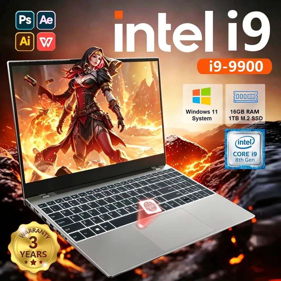 New 15.6' Ultra Slim Laptop Intel Core I9-9900 16GB RAM 1/2TB SSD Windows 11 Fingerprint Unlock Office Game Backlight Laptop
New 15.6' Ultra Slim Laptop Intel Core I9-9900 16GB RAM 1/2TB SSD Windows 11 Fingerprint Unlock Office Game Backlight Laptop