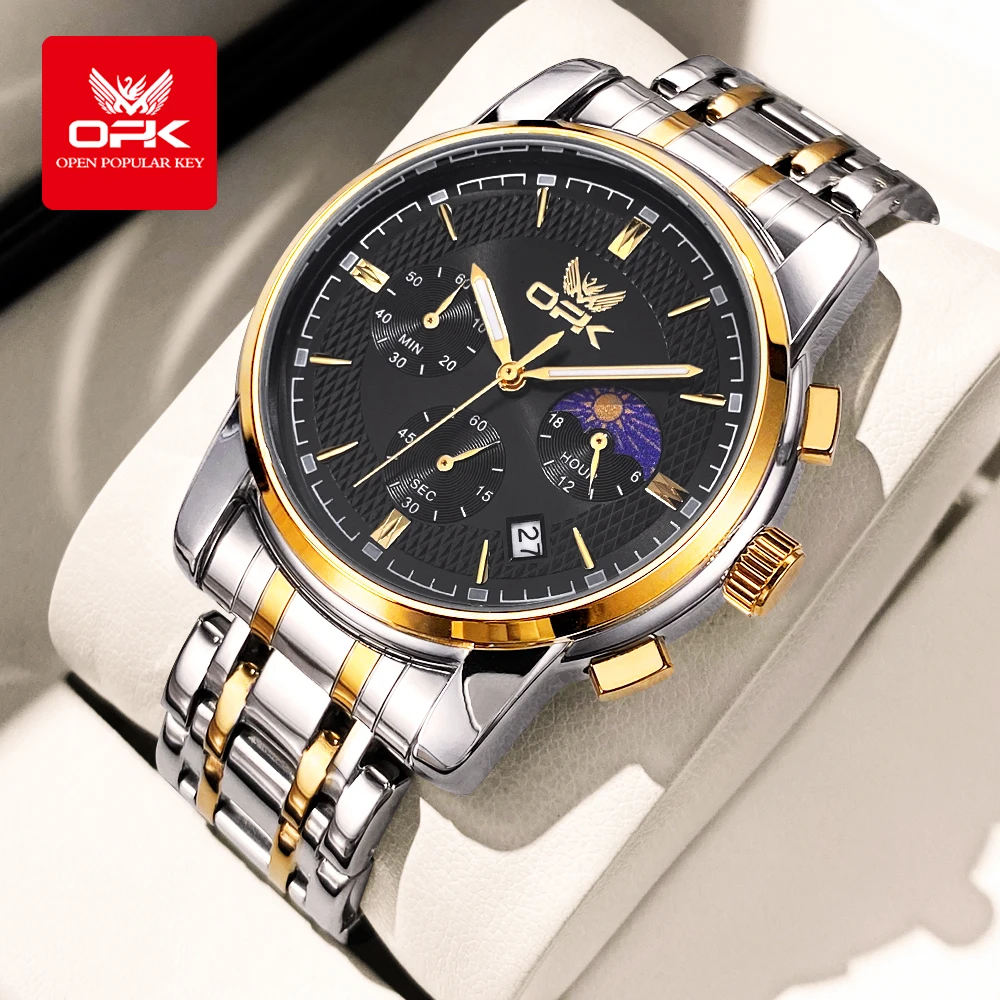 OPK business fashion men's watches waterproof luminous quartz watch for man chronograph moon phase date Original wristwatch
OPK business fashion men's watches waterproof luminous quartz watch for man chronograph moon phase date Original wristwatch