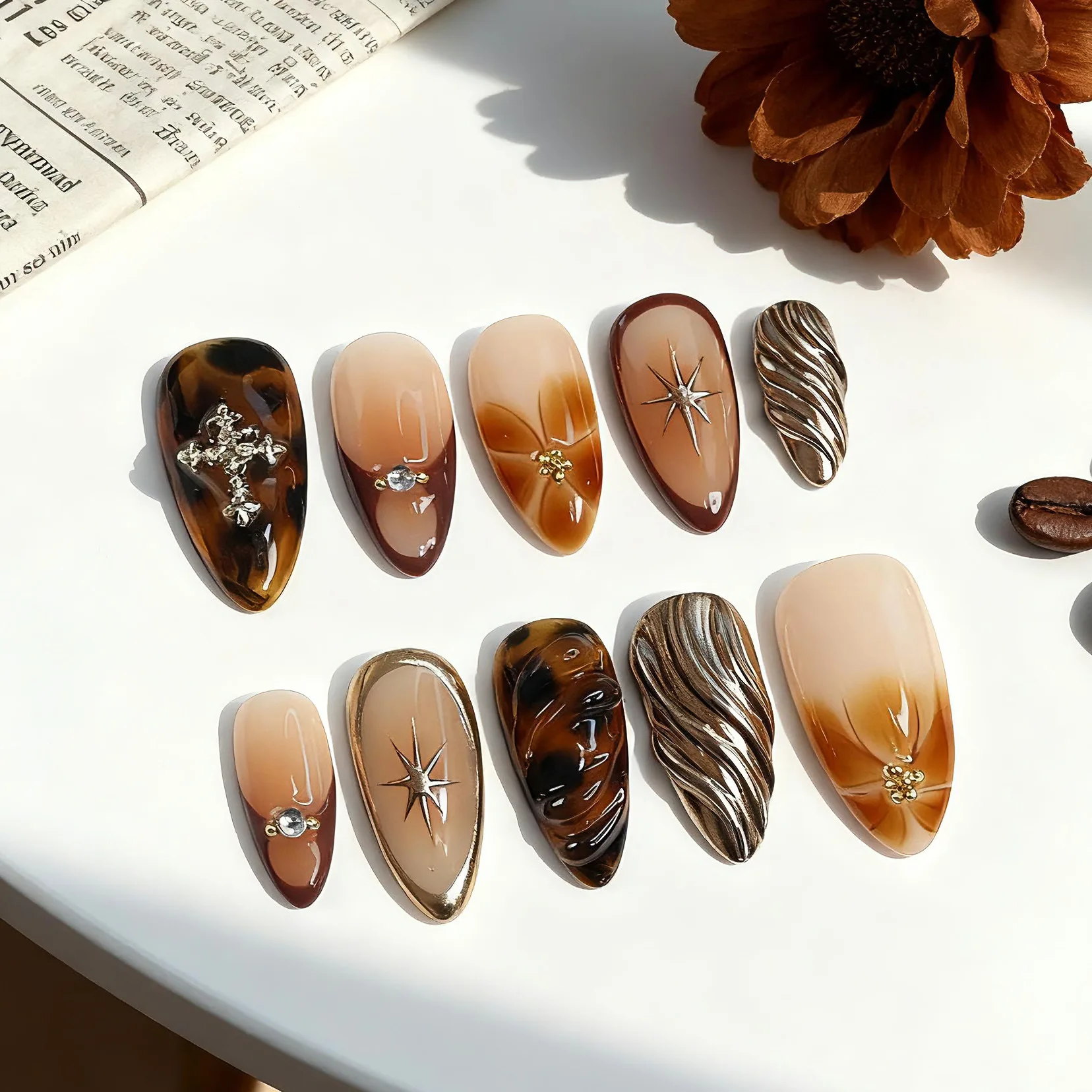 30 pieces boutique almond boutique wearing armor 3D three-dimensional relief cross gilt flower nail art wholesale
30 pieces boutique almond boutique wearing armor 3D three-dimensional relief cross gilt flower nail art wholesale