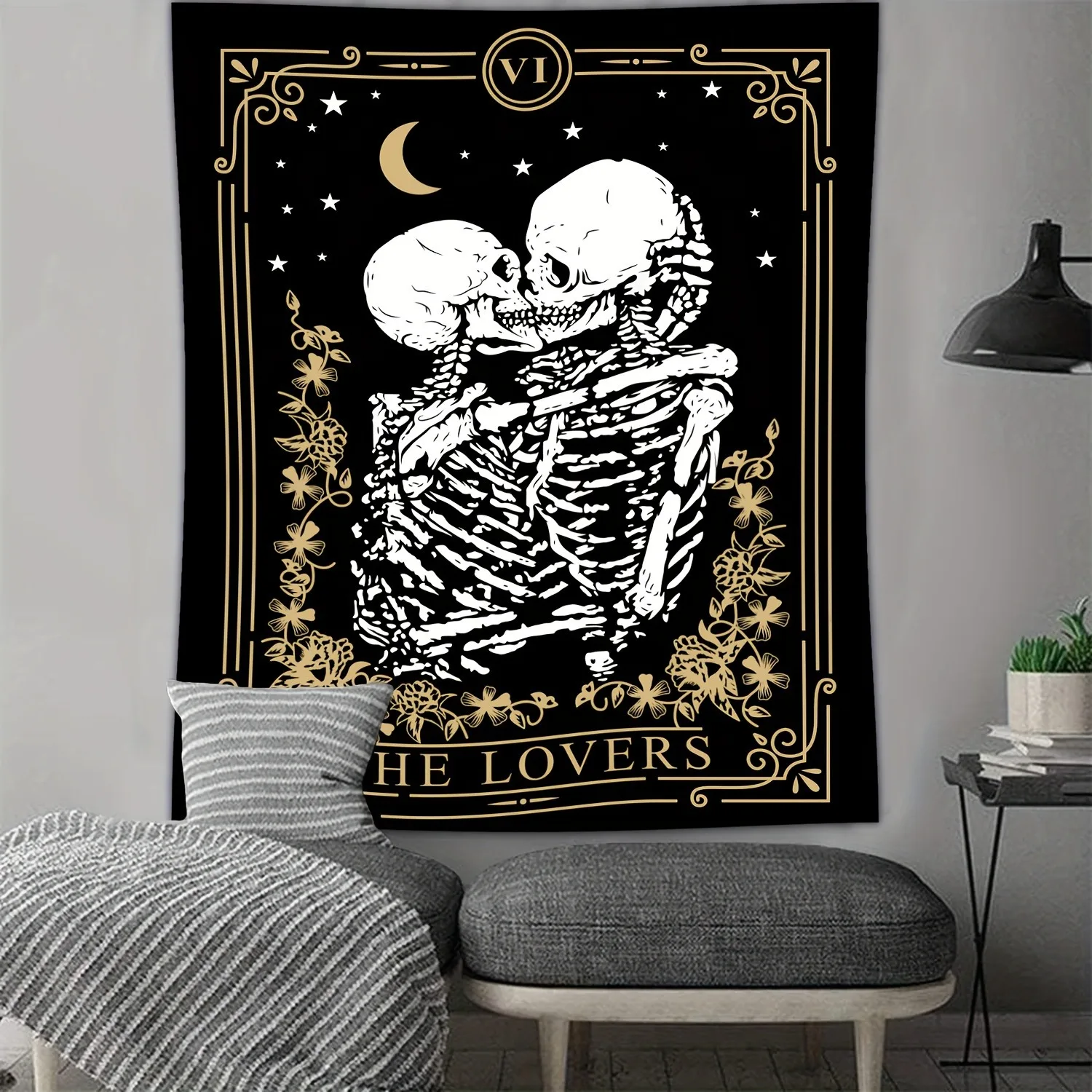 Kissing Lovers Human Skull Black Moon Stars Tarot Hippie Space Polyester Tapestry Bedroom Living Study Dorm Decor
Kissing Lovers Human Skull Black Moon Stars Tarot Hippie Space Polyester Tapestry Bedroom Living Study Dorm Decor