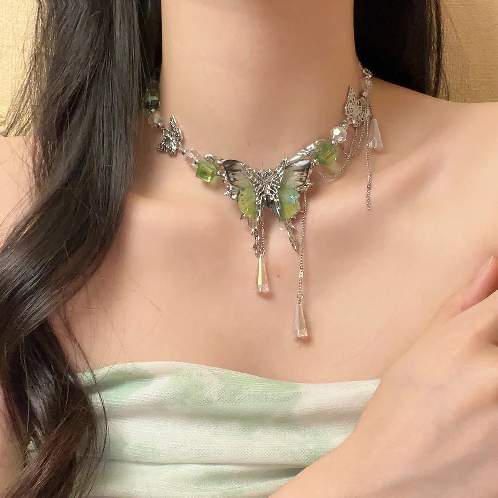 Y2K Hot Girl Green Butterfly Necklace Imitation Crystal Beaded Tassel Collarbone Chain Exquisite Fashionable Neckband Girls Gift
Y2K Hot Girl Green Butterfly Necklace Imitation Crystal Beaded Tassel Collarbone Chain Exquisite Fashionable Neckband Girls Gift