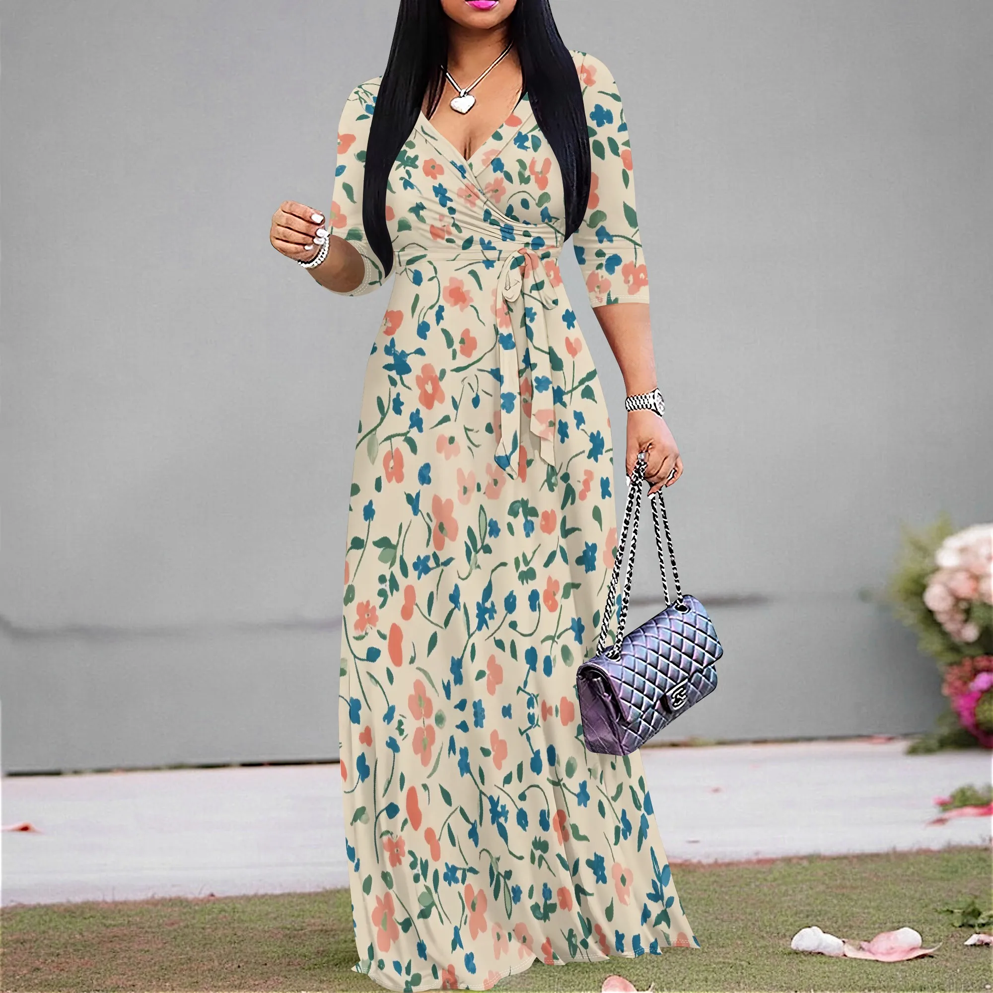 Vintage Flowers Graphics Dresses for Women Casual Sexy V Neck 3/4 Sleeves Fashion Dress Ruched Belted Trendy Maxi Dress
Vintage Flowers Graphics Dresses for Women Casual Sexy V Neck 3/4 Sleeves Fashion Dress Ruched Belted Trendy Maxi Dress