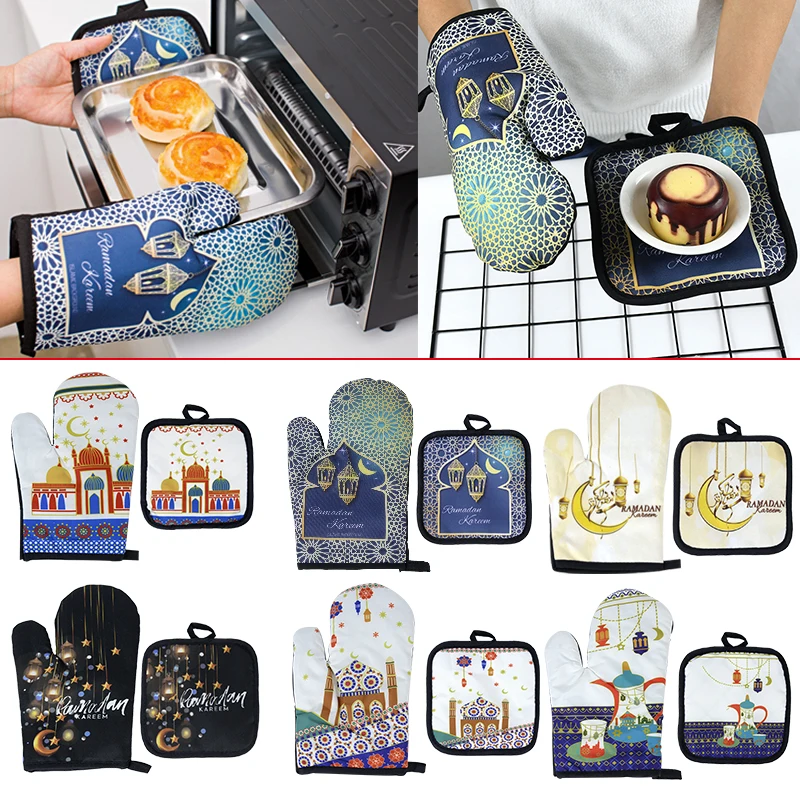 2pcs/set Ramadan Kareem Baking Anti-Hot Gloves Pad Oven Dining BBQ Kitchen Mat Eid Mubarak Muslim Party Home Decoration Supplies
2pcs/set Ramadan Kareem Baking Anti-Hot Gloves Pad Oven Dining BBQ Kitchen Mat Eid Mubarak Muslim Party Home Decoration Supplies