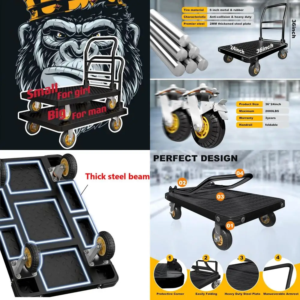 Прочная стальная платформенная тележка, грузоподъемность 1500-2000 фунтов, 36x24 дюйма или 27x19 дюймов, с тормозами
Прочная стальная платформенная тележка, грузоподъемность 1500-2000 фунтов, 36x24 дюйма или 27x19 дюймов, с тормозами