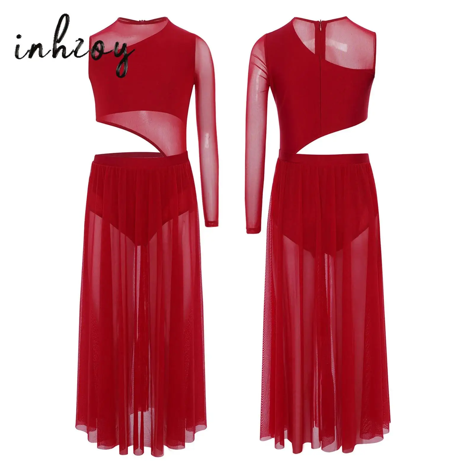 Kids Girls Modern Lyrical Dance Dress Round Neck Asymmetrical Cutout Patchwork Sides Split Sheer Mesh Leotard Dress Dancewear 
Kids Girls Modern Lyrical Dance Dress Round Neck Asymmetrical Cutout Patchwork Sides Split Sheer Mesh Leotard Dress Dancewear