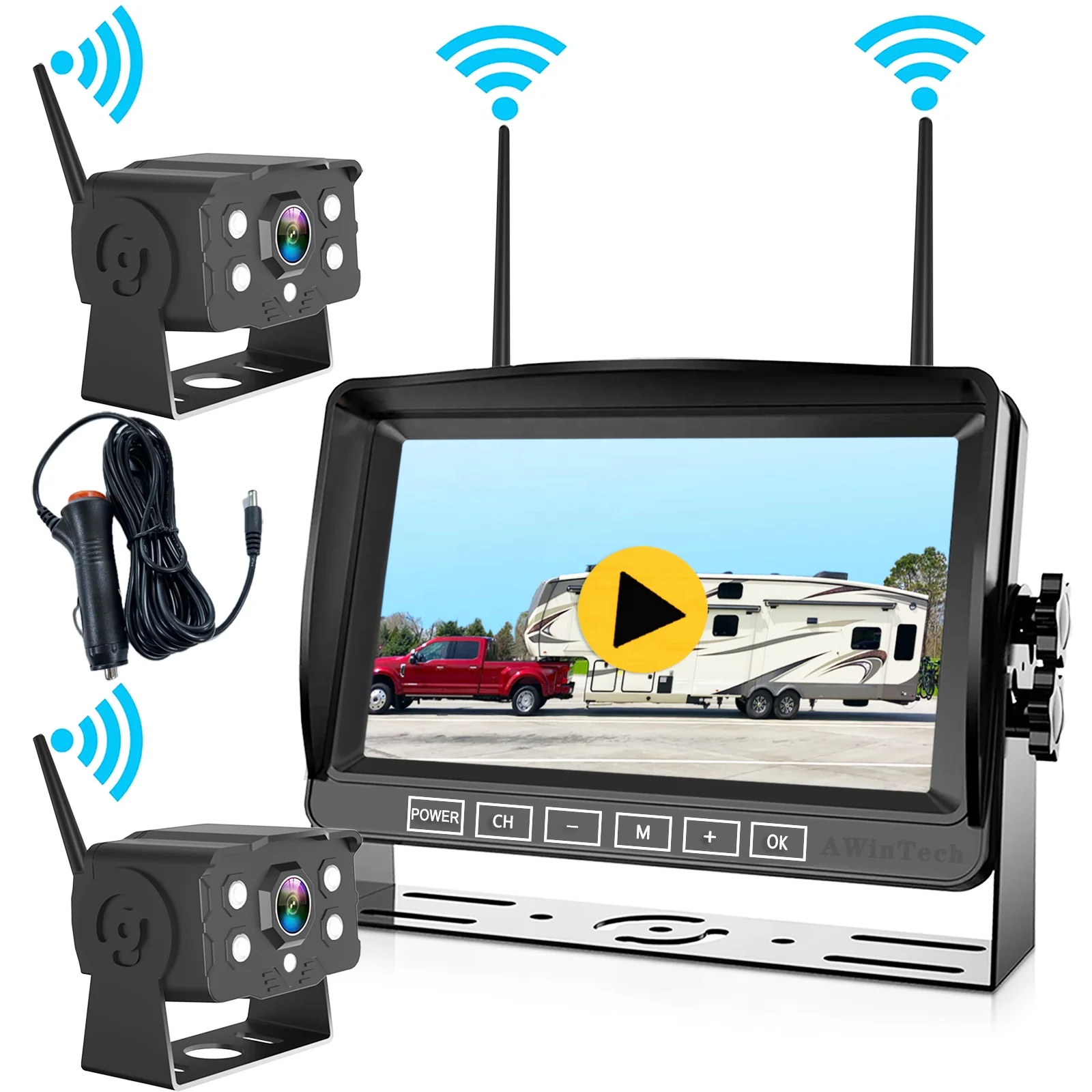 RV Trailer Backup Camera Wireless 2-Cameras: Recording 7" Touch Key Monitor HD 1080P Truck Camper Rear View Cam 4-Channel
RV Trailer Backup Camera Wireless 2-Cameras: Recording 7" Touch Key Monitor HD 1080P Truck Camper Rear View Cam 4-Channel