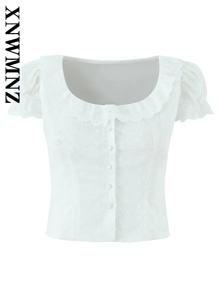 XNWMNZ 2026 Summer Woman Holiday Bohemian Short Sleeve O-Collar embroidery Shirt Simple Chic Lady Fashion Hollow Out Thin Slim
XNWMNZ 2026 Summer Woman Holiday Bohemian Short Sleeve O-Collar embroidery Shirt Simple Chic Lady Fashion Hollow Out Thin Slim