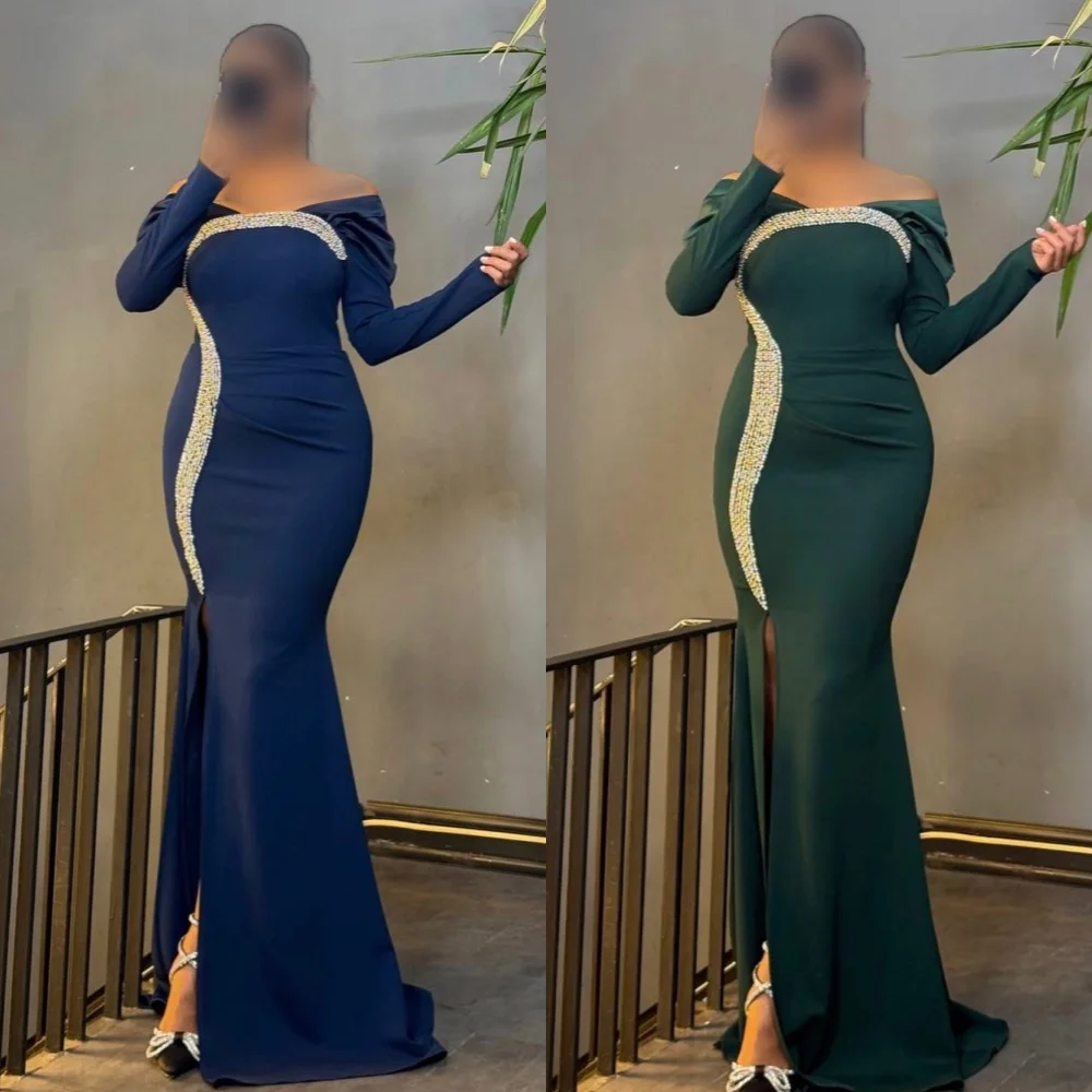 Customized Classic Fashion Jersey Rhinestone Pleat Mermaid Off-the-shoulder Long Dresses Bespoke Occasion Dresses Matching Retro
Customized Classic Fashion Jersey Rhinestone Pleat Mermaid Off-the-shoulder Long Dresses Bespoke Occasion Dresses Matching Retro