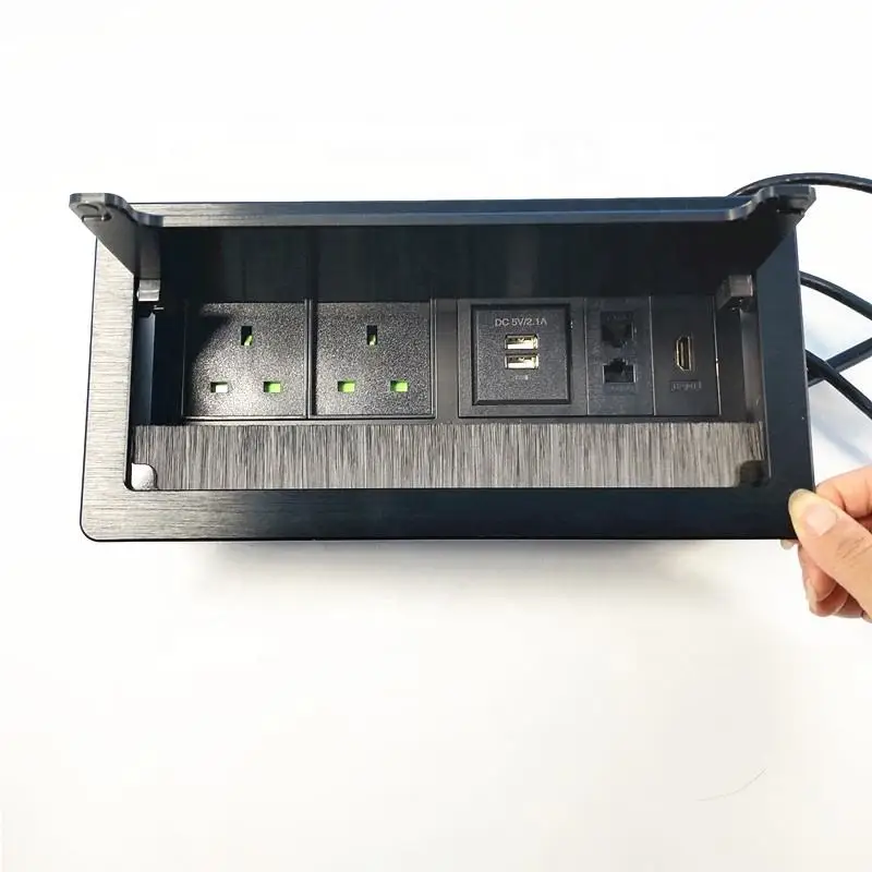 British Flip Cover Desktop Socket Box with Brush, USB and Data Ports for Conference Table
British Flip Cover Desktop Socket Box with Brush, USB and Data Ports for Conference Table