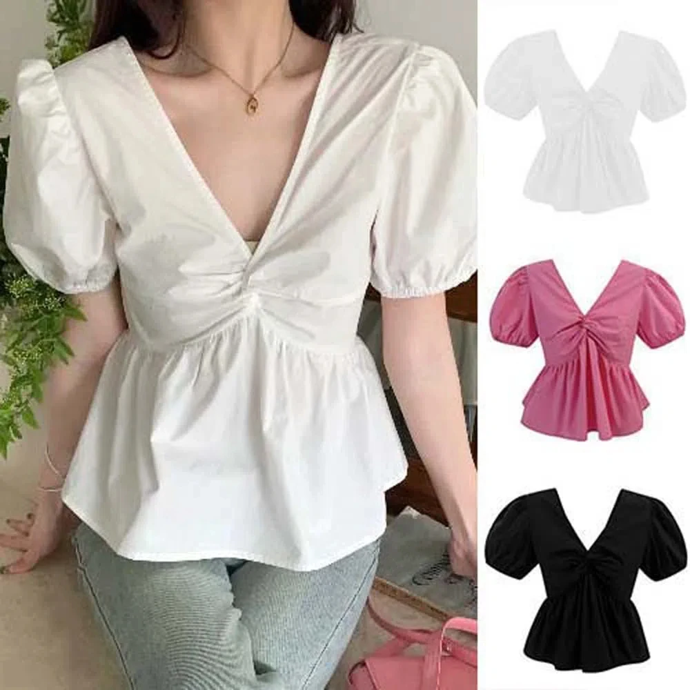 Short Sleeved Female V-neck Tops Shirt Korean Style Commuting Bottoming Shirt Solid Color Short T-shirts INS Pink Black White
Short Sleeved Female V-neck Tops Shirt Korean Style Commuting Bottoming Shirt Solid Color Short T-shirts INS Pink Black White
