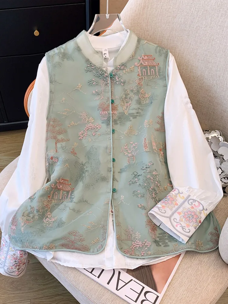 Elegant Chinese Style Embroidered Jacket Vest Women's Spring Fashion White Floral Patterned Set Age-Defying High-End Feeling
Elegant Chinese Style Embroidered Jacket Vest Women's Spring Fashion White Floral Patterned Set Age-Defying High-End Feeling