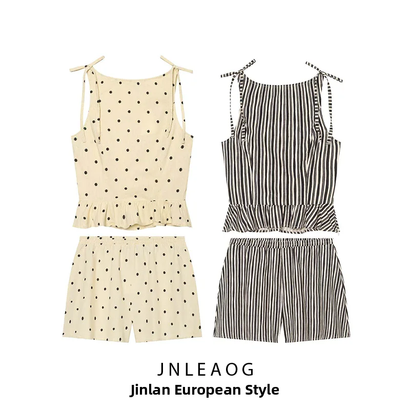 JNLEAOG Summer New Women's Fashion Ruffle Hem Top And Shorts Set Polyester Fiber No Sleeve round Dot And Stripe Pattern
JNLEAOG Summer New Women's Fashion Ruffle Hem Top And Shorts Set Polyester Fiber No Sleeve round Dot And Stripe Pattern
