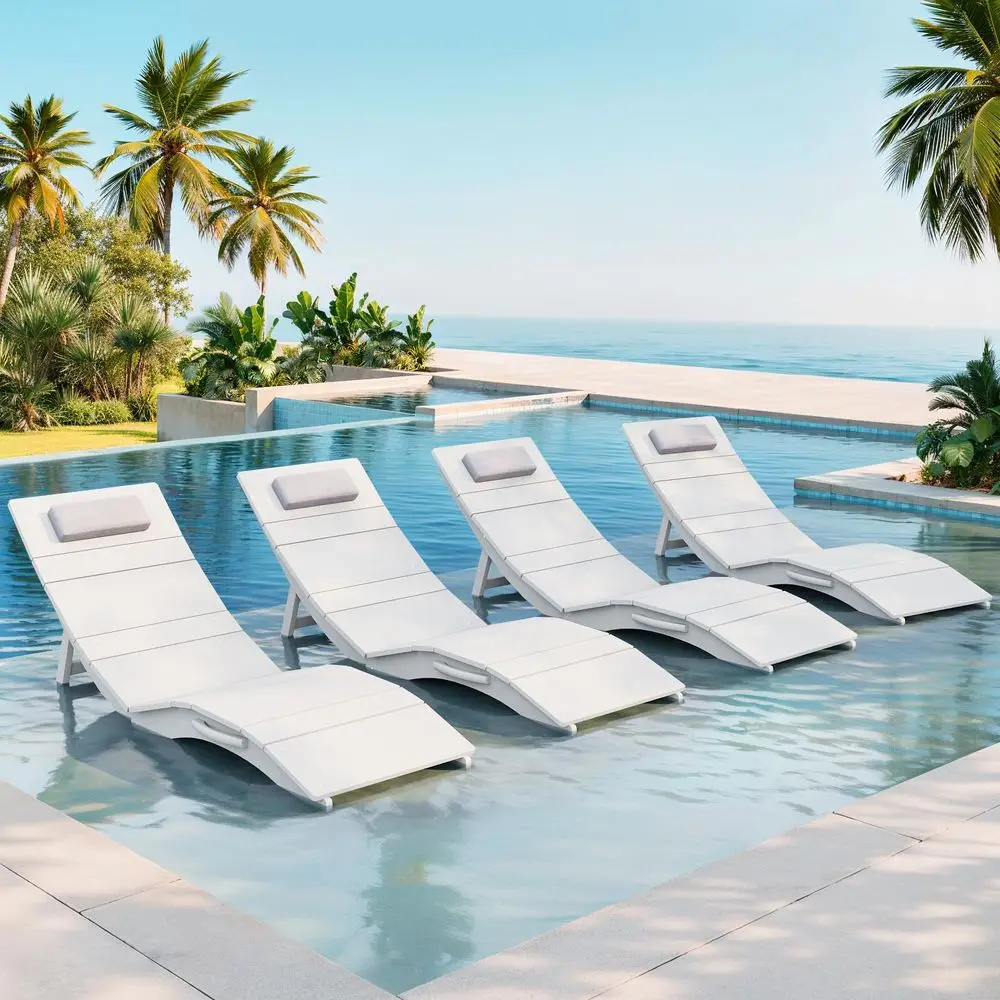 Folding Pool Lounge Chairs Set of 4, HIPS AntiFloating Outdoor Chaise with Headrest, Heavy Duty Pool Chairs for Hotel, Beach, S
Folding Pool Lounge Chairs Set of 4, HIPS AntiFloating Outdoor Chaise with Headrest, Heavy Duty Pool Chairs for Hotel, Beach, S