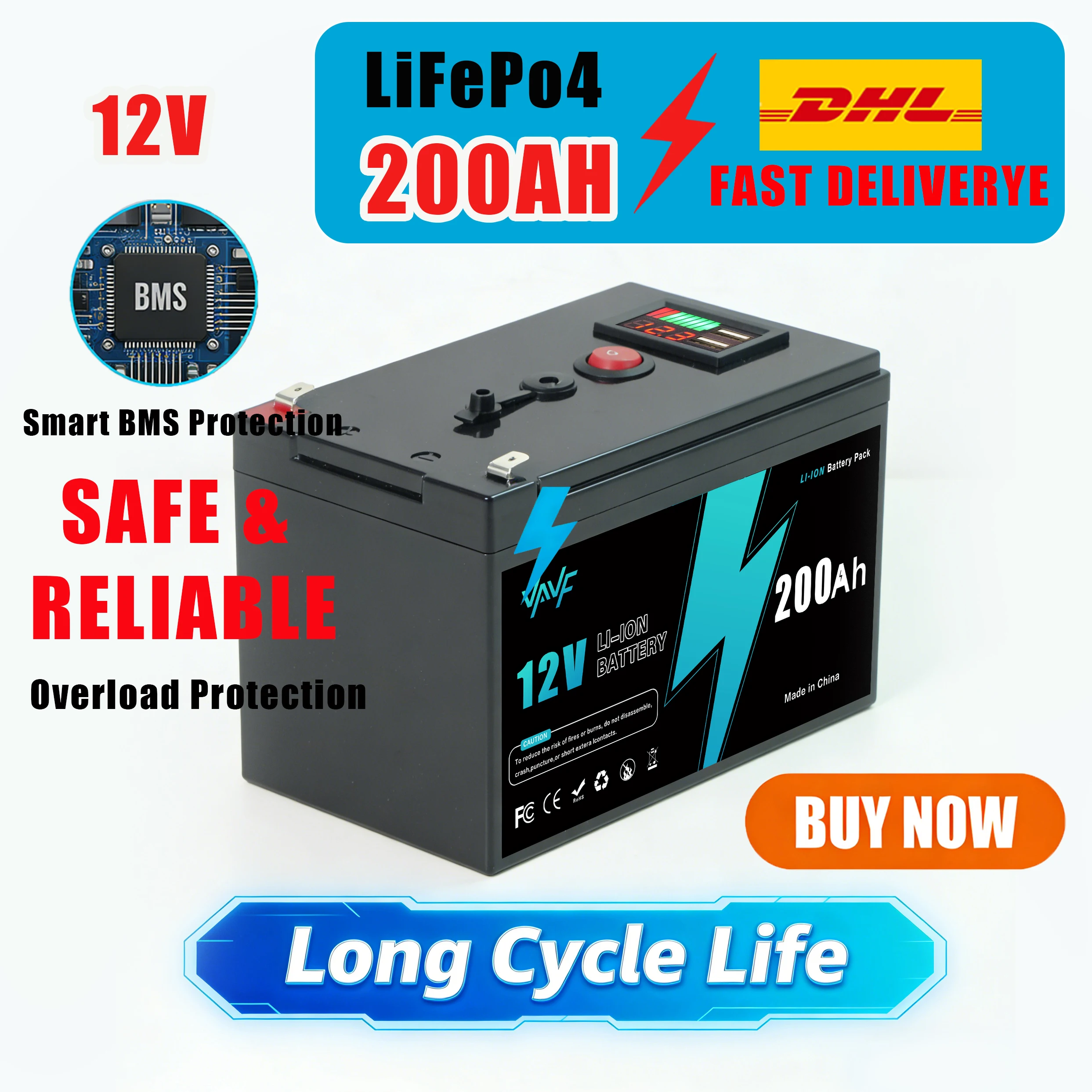 Reliable Lithium Battery12V 200Ah LiFePO4 Battery with Comprehensive BMS Protection for Solar Battery Van Life and Sailboats
Reliable Lithium Battery12V 200Ah LiFePO4 Battery with Comprehensive BMS Protection for Solar Battery Van Life and Sailboats