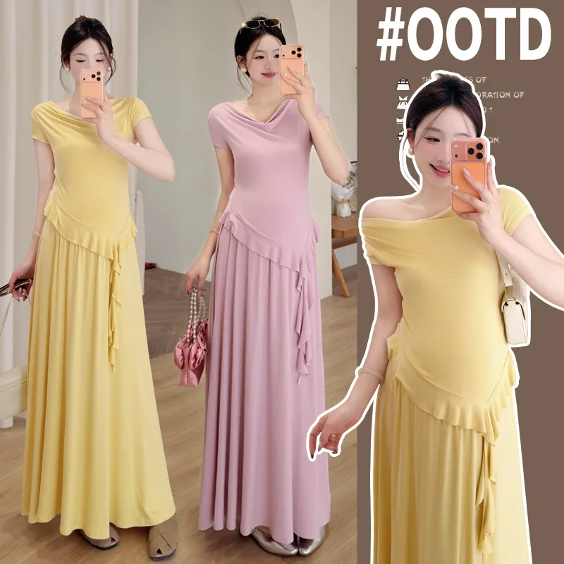 Maternity Suit Summer 2026 Soft Comfortable Draped Neck Short Sleeve Ruffle Top and High Waist Flowy Skirt for Pregnant Women
Maternity Suit Summer 2026 Soft Comfortable Draped Neck Short Sleeve Ruffle Top and High Waist Flowy Skirt for Pregnant Women