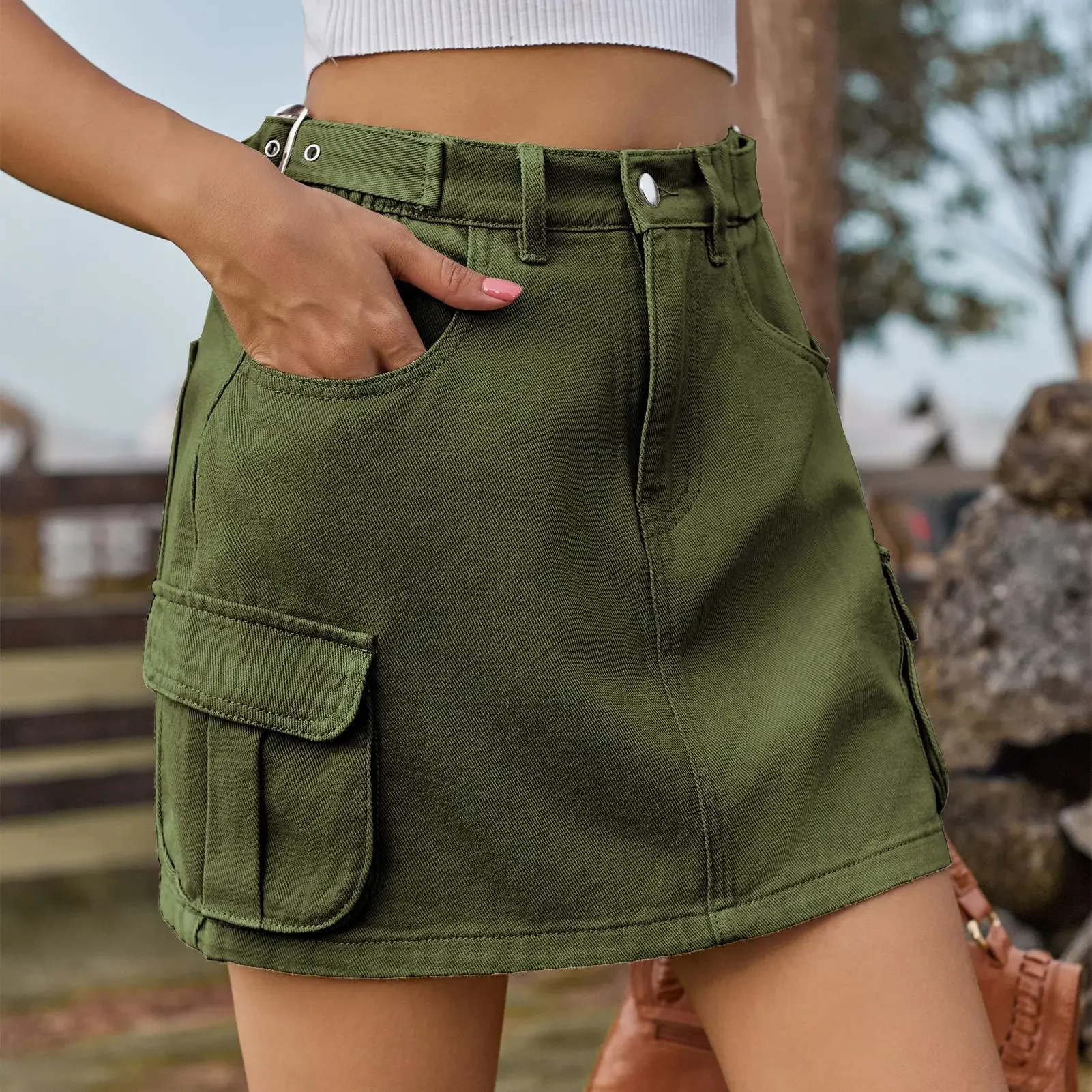 Elastic Waist Workwear Half Body Skirt for Women. Spring Summer New Fashionable and Versatile Washed Short Skirts with Pockets
Elastic Waist Workwear Half Body Skirt for Women. Spring Summer New Fashionable and Versatile Washed Short Skirts with Pockets