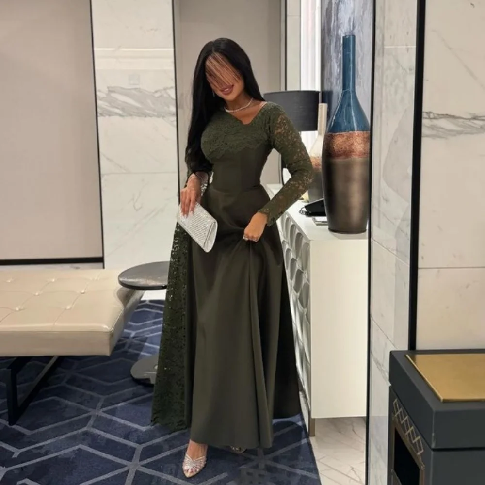 Customized A-line Satin Ankle-Length Prom Gowns Appliques Lace V-neck Evening Dresses Long Sleeve Party Dresses
Customized A-line Satin Ankle-Length Prom Gowns Appliques Lace V-neck Evening Dresses Long Sleeve Party Dresses