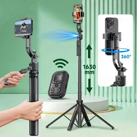 FGCLSY Stabilizzatore cardanico per treppiede selfie 5 in 1 per telefono cellulare 360 ° Tracciamento AI con rotazione automatica Quadrapod e telecomando