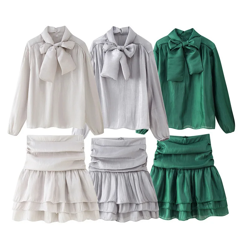 Y2K Women Two Piece Skirt Set 2025 Summer Semi Sheer Long Sleeve Bow Lace Up Collar Loose Shirt Tierred Ruffles Mini Skirt Suits
Y2K Women Two Piece Skirt Set 2025 Summer Semi Sheer Long Sleeve Bow Lace Up Collar Loose Shirt Tierred Ruffles Mini Skirt Suits