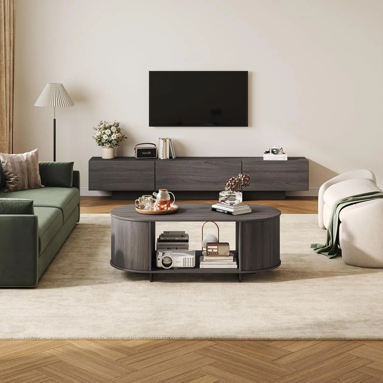 Coffee Table and TV Stand Set of 2,76.4'' Modern TV Console,Entertainment Center with 3 Drawers,Modern Oval Coffee Table with St
Coffee Table and TV Stand Set of 2,76.4'' Modern TV Console,Entertainment Center with 3 Drawers,Modern Oval Coffee Table with St