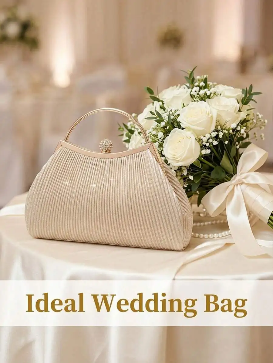 Chic Beige Pleated Evening Clutch With Crystal Knob Handle, Perfect For Bridal Party, Wedding, Prom And Formal Events
Chic Beige Pleated Evening Clutch With Crystal Knob Handle, Perfect For Bridal Party, Wedding, Prom And Formal Events
