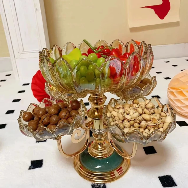 Large 5-grid candy tray rotating crystal glass multi-layer snack dried fruit tray with alloy base
Large 5-grid candy tray rotating crystal glass multi-layer snack dried fruit tray with alloy base