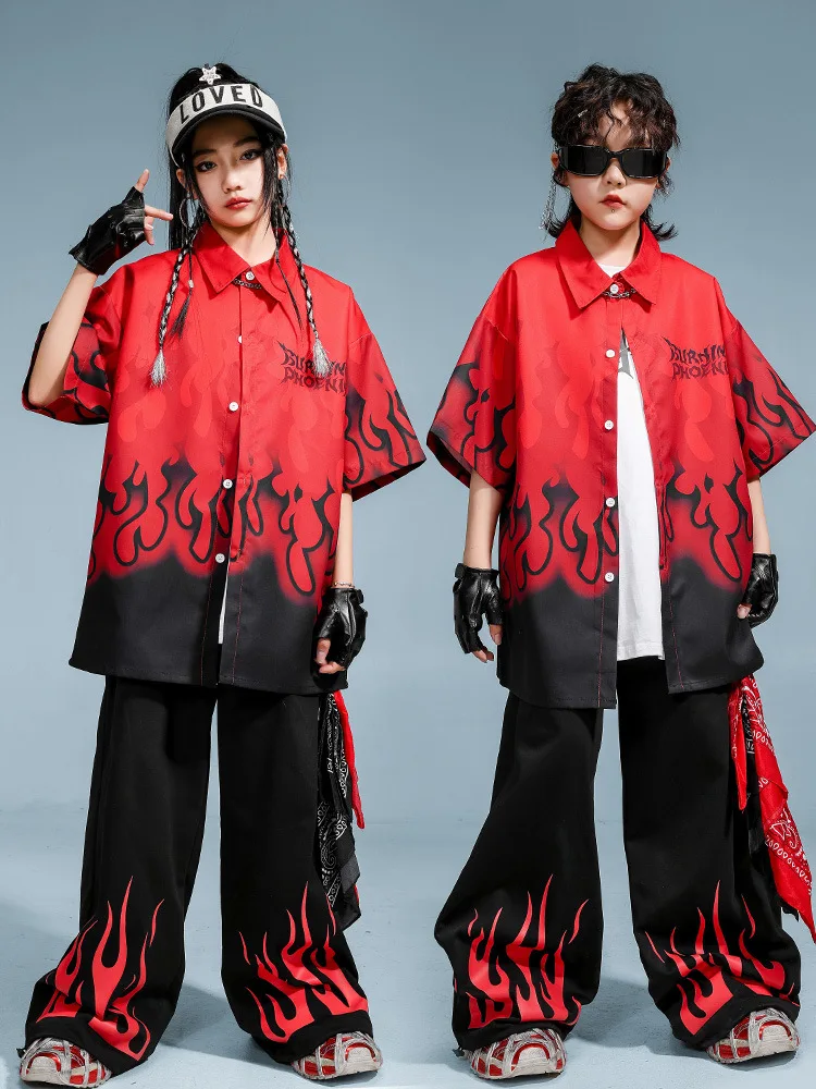 Boys Kpop Hip Hop Clothing Flame pattern Short-sleeved Shirt Pants Streetwear for Kids Girls Jazz Dance Costume Clothes
Boys Kpop Hip Hop Clothing Flame pattern Short-sleeved Shirt Pants Streetwear for Kids Girls Jazz Dance Costume Clothes