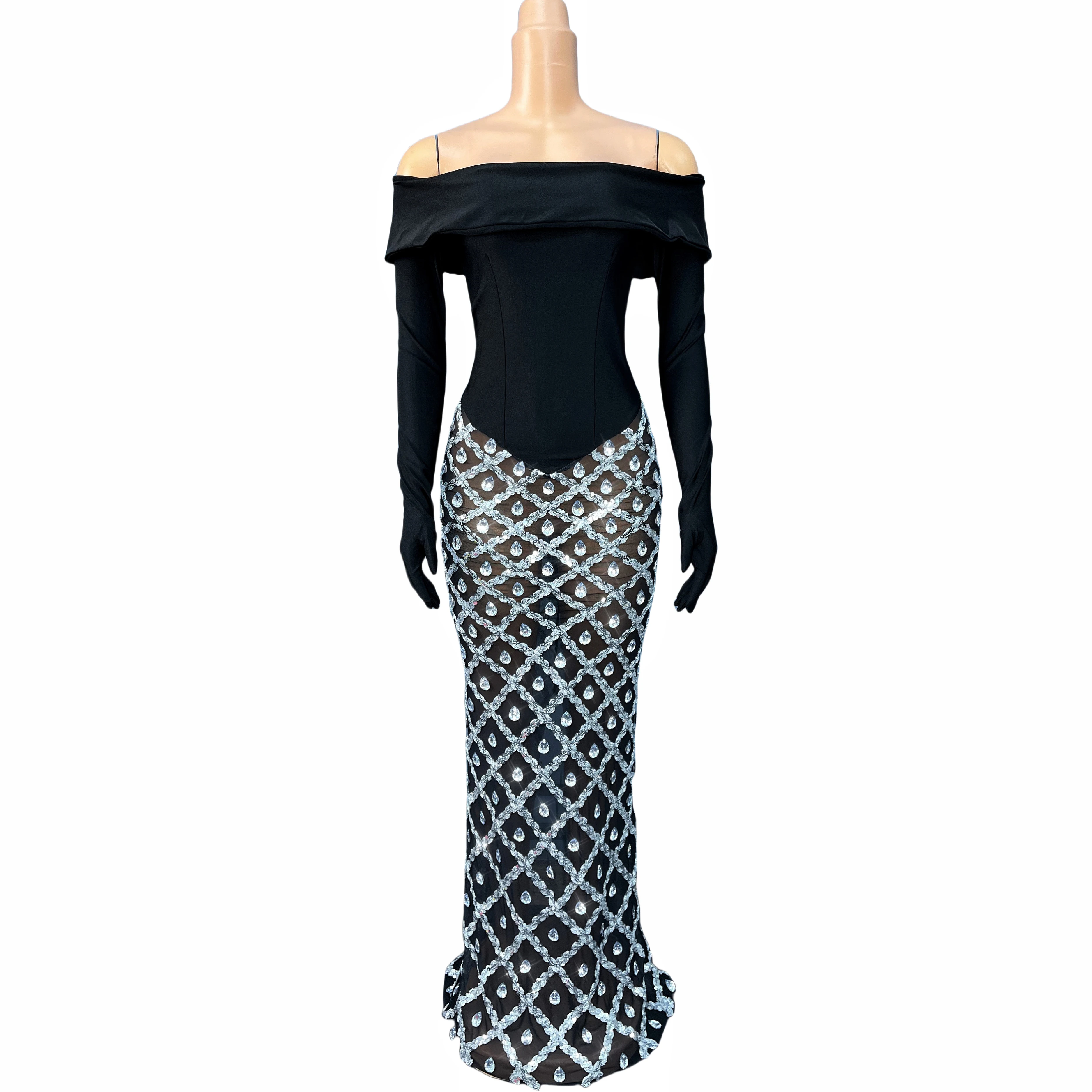 High grade Elegant Off Shoulder Gloves Gown Twinkling Rhinestones Trim fit Dress Evening Wedding Red carpet Stage Outfit Hebeng
High grade Elegant Off Shoulder Gloves Gown Twinkling Rhinestones Trim fit Dress Evening Wedding Red carpet Stage Outfit Hebeng