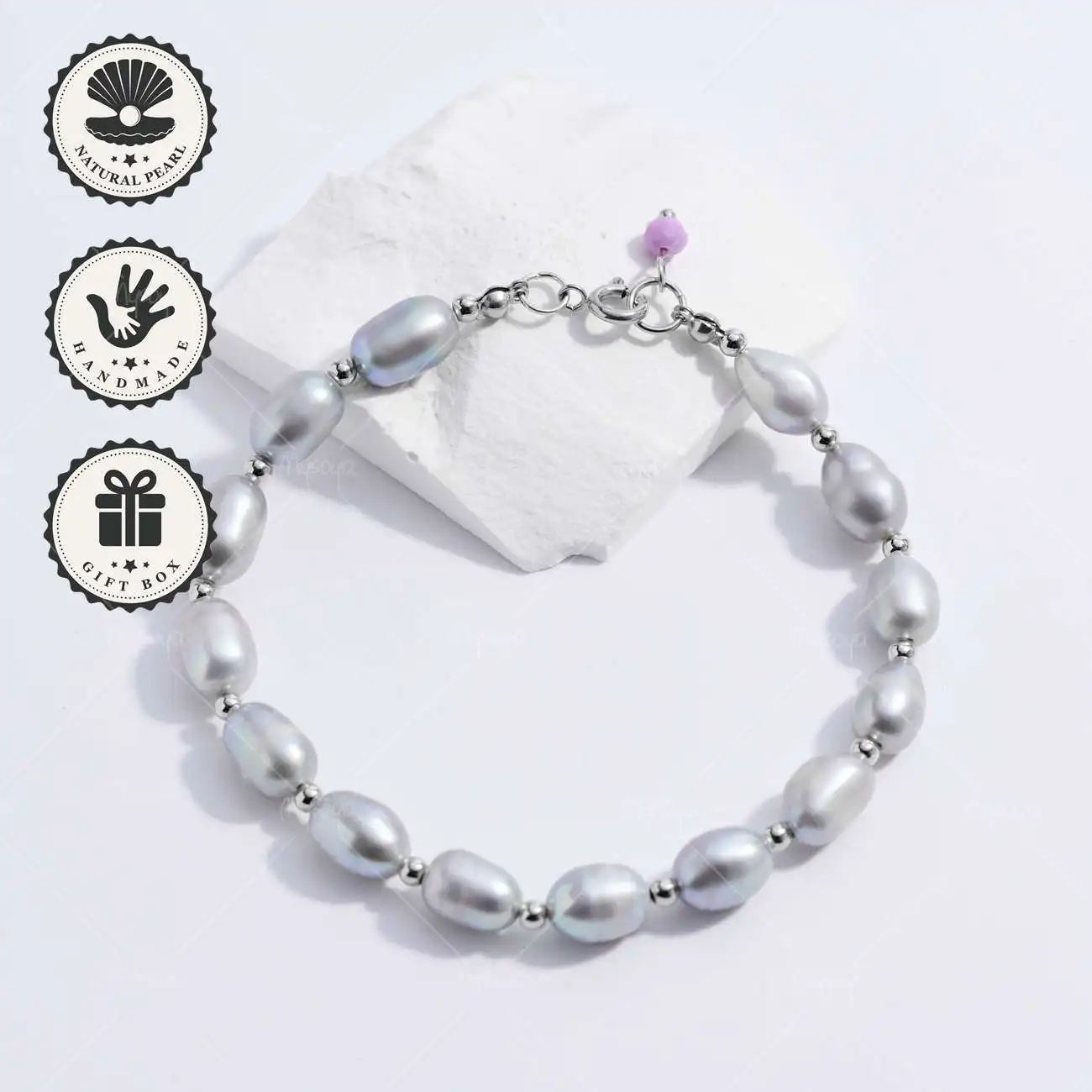 MYSOYA Gray Rice Freshwater Pearl Bracelet 7-8mm, Gift Box, Ideal Birthday & Anniversary Gift
MYSOYA Gray Rice Freshwater Pearl Bracelet 7-8mm, Gift Box, Ideal Birthday & Anniversary Gift