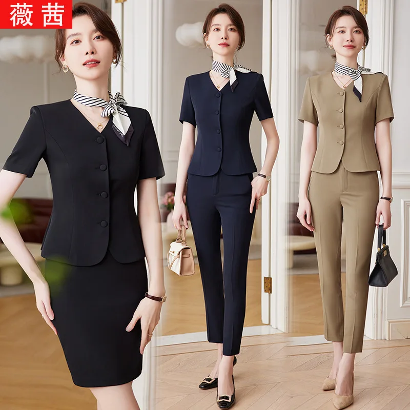 Short Sleeve Black Suit Jacket Women's Summer Thin Business Clothing Suit Suit Skirt Jewelry Shop Front Stage Work Wear Clothes
Short Sleeve Black Suit Jacket Women's Summer Thin Business Clothing Suit Suit Skirt Jewelry Shop Front Stage Work Wear Clothes