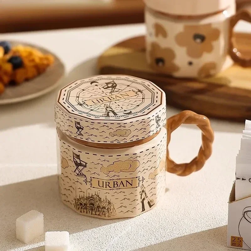 Vintage Ceramic Mug with Lid Brown Geometric Pattern Coffee Cup Latte Cup Couple Cup Breakfast Cups Home Tea Cups Water Cups
Vintage Ceramic Mug with Lid Brown Geometric Pattern Coffee Cup Latte Cup Couple Cup Breakfast Cups Home Tea Cups Water Cups