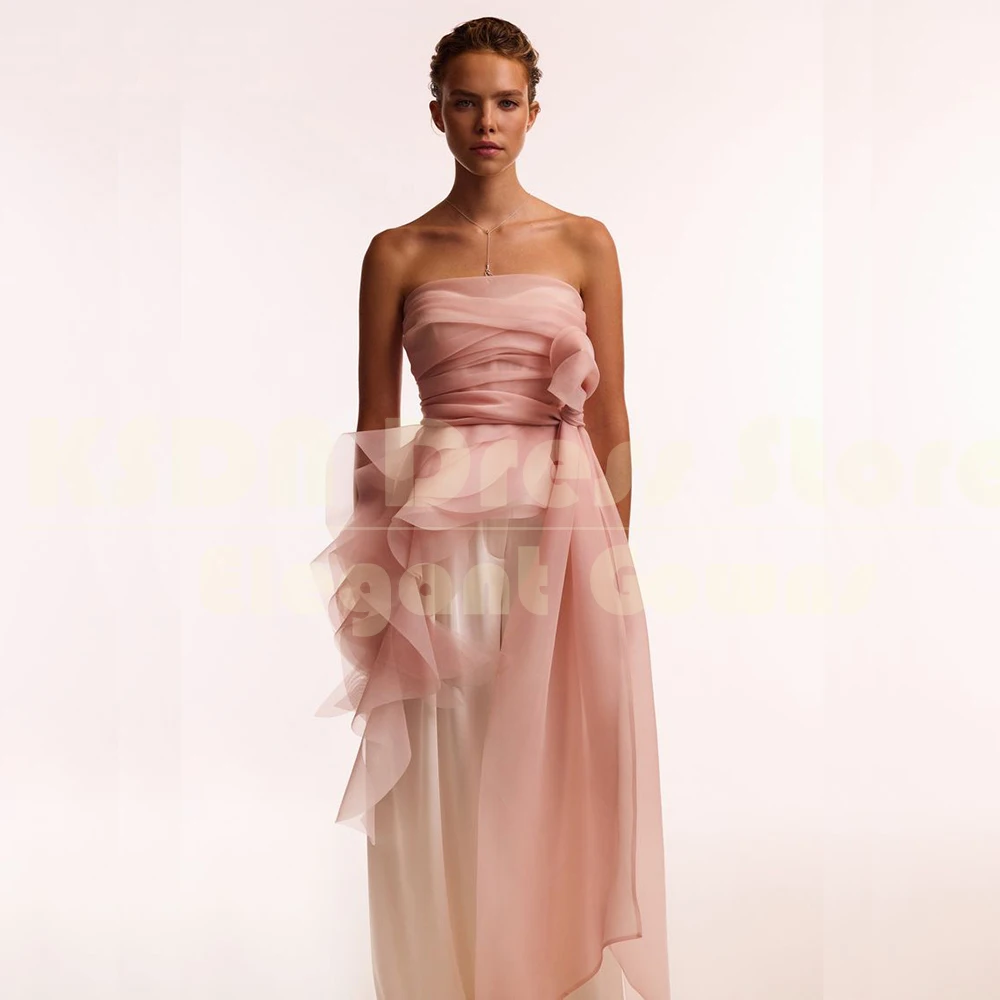Fashion Pink Tulle Prom Dresses Formal Strapless Pleat Backless Top Gowns Elegant Women Sleeveless Dress Without Pants Vestidos
Fashion Pink Tulle Prom Dresses Formal Strapless Pleat Backless Top Gowns Elegant Women Sleeveless Dress Without Pants Vestidos