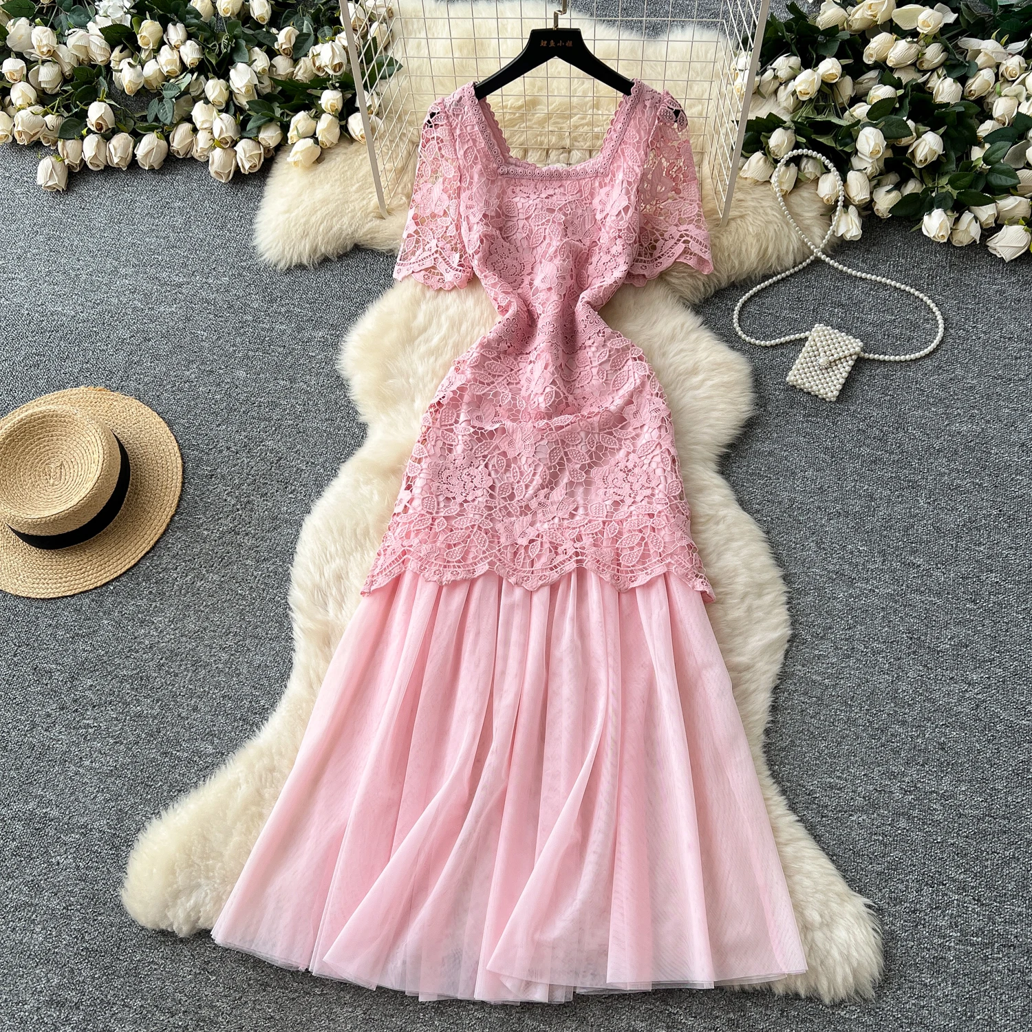 French chic Embroidered mesh lace slim fairycore dress women's summer waist Beach dresses women clothing
French chic Embroidered mesh lace slim fairycore dress women's summer waist Beach dresses women clothing