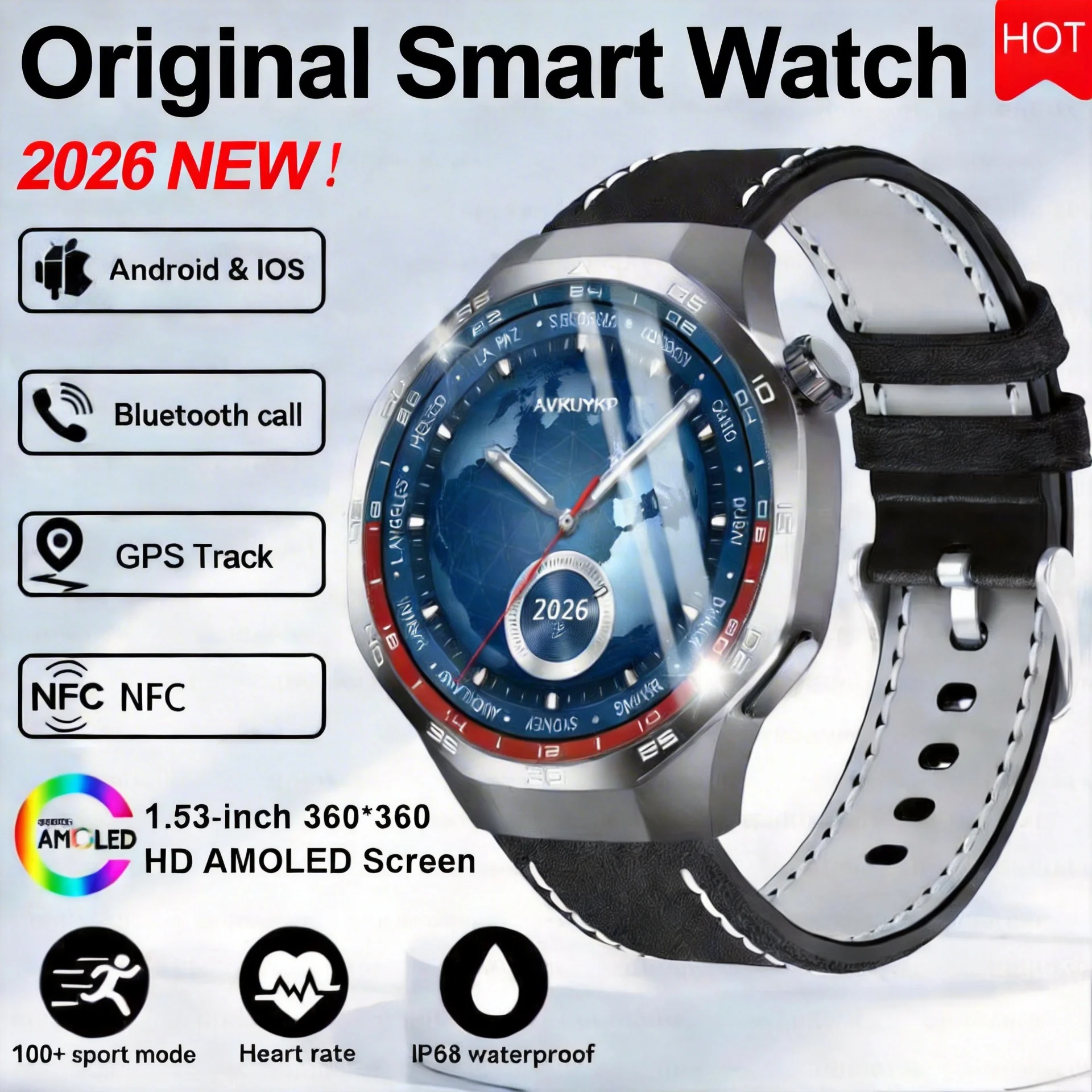 2026New Watch 5 Smart Watch Men HD AMOLED Screen GPS Motion trajectory HeartRate Bluetooth Call 1.52" SmartWatch IP68 waterproof
2026New Watch 5 Smart Watch Men HD AMOLED Screen GPS Motion trajectory HeartRate Bluetooth Call 1.52" SmartWatch IP68 waterproof